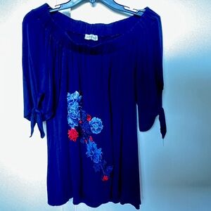 Off Shoulder Top with Embroidered Flowers